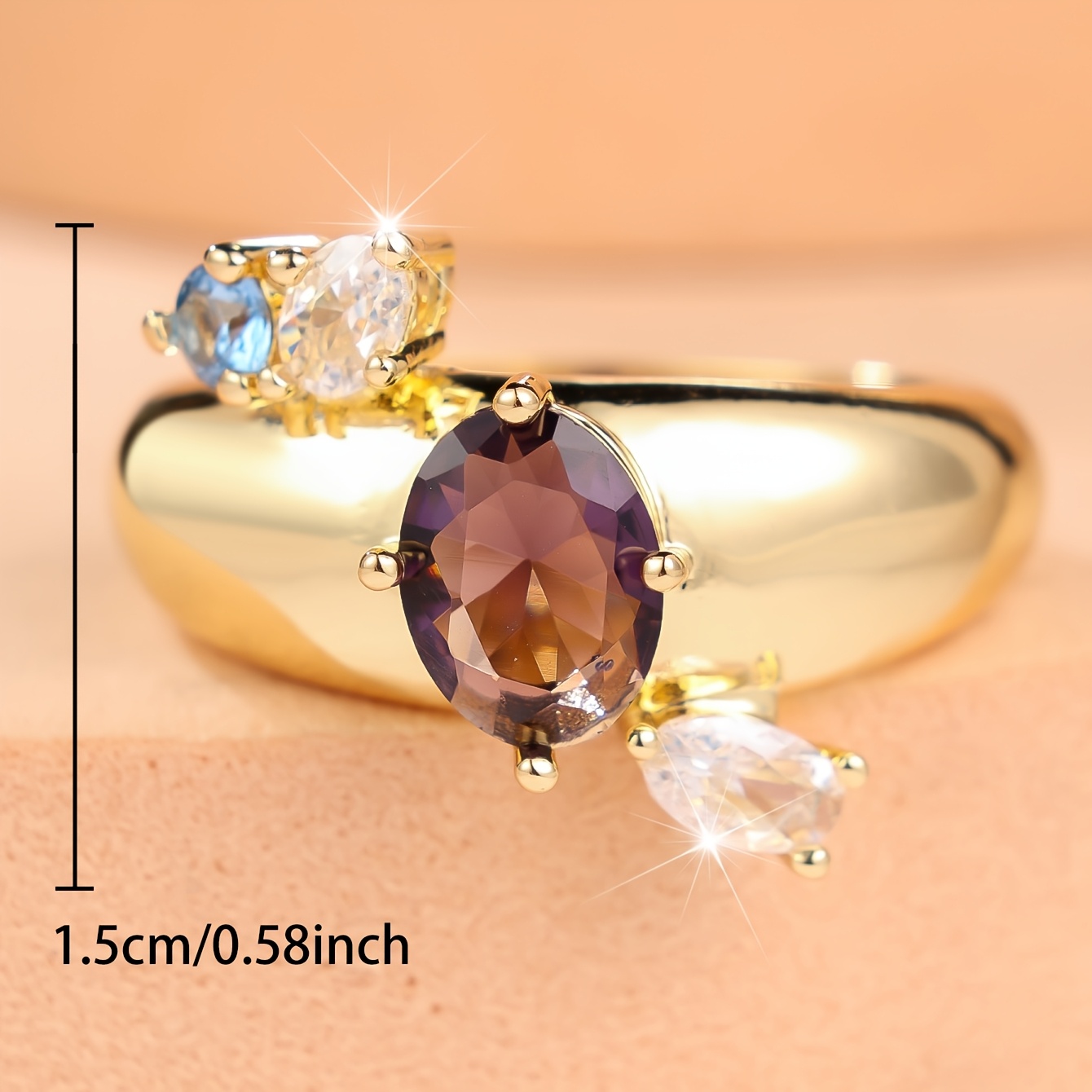 Fashionable Multi-Color Composite Square Zirconia Ring